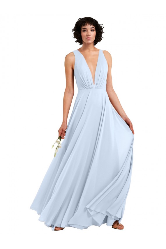 Shop Daring Plunging V-Neck Long Chiffon Bridesmaid Dress with Pleated Bodice Ottawa
