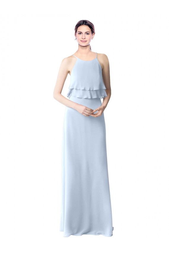 Shop High Narrow Neck Long Chiffon Bridesmaid Dress with Tiered Ruffles Ottawa