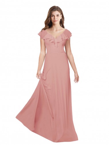 Shop Flounced V Neckline Flutter Sleeves Chiffon Bridesmaid Dress Ottawa