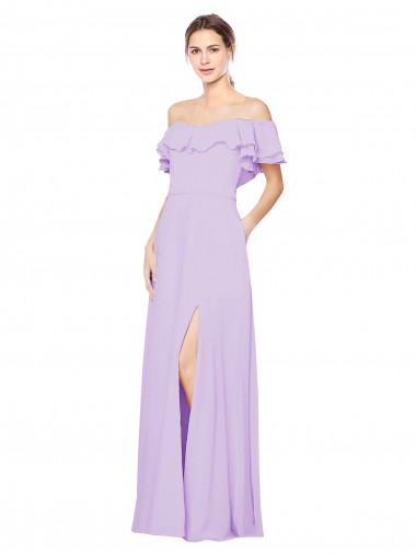 Shop Ruffled Off the Shoulder Long Chiffon Bridesmaid Dress with Slit Ottawa