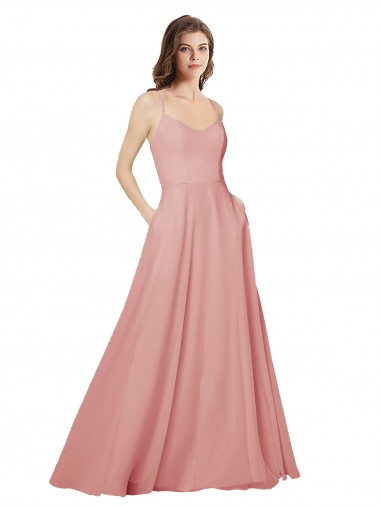 Shop Open Back Wide Tie Band Long Chiffon Bridesmaid Dress with Pockets Ottawa