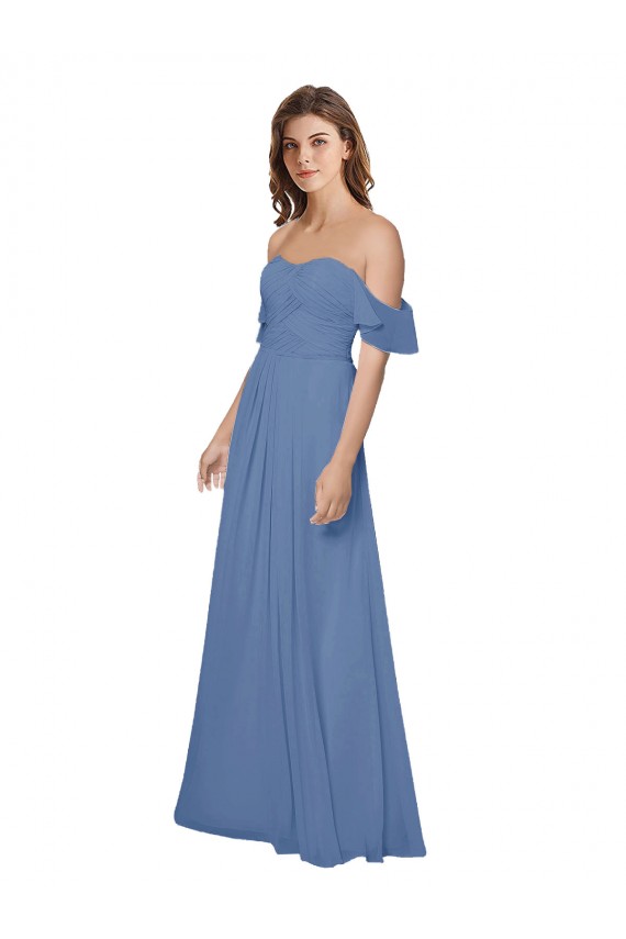 Shop Flutter Sleeves Scoop Neck Off the Shoulder Long Chiffon Bridesmaid Dress Ottawa