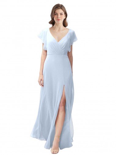 Shop Flutter Sleeves Long Chiffon Bridesmaid Dress with Daring Open Back and Side Slit Ottawa