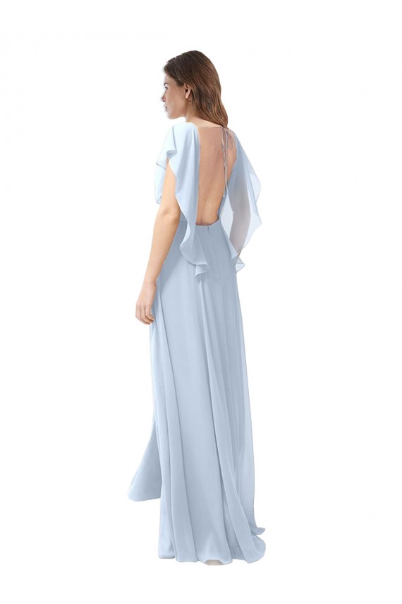 Shop Flutter Sleeves Long Chiffon Bridesmaid Dress with Daring Open Back and Side Slit Ottawa