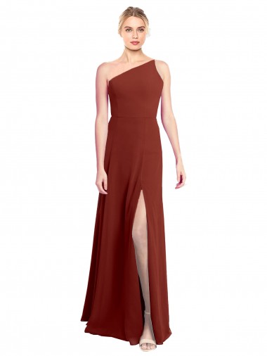 Shop Fit and Flare One Shoulder Long Chiffon Bridesmaid Dress with High Slit Ottawa