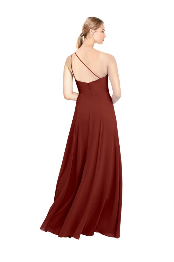 Shop Fit and Flare One Shoulder Long Chiffon Bridesmaid Dress with High Slit Ottawa