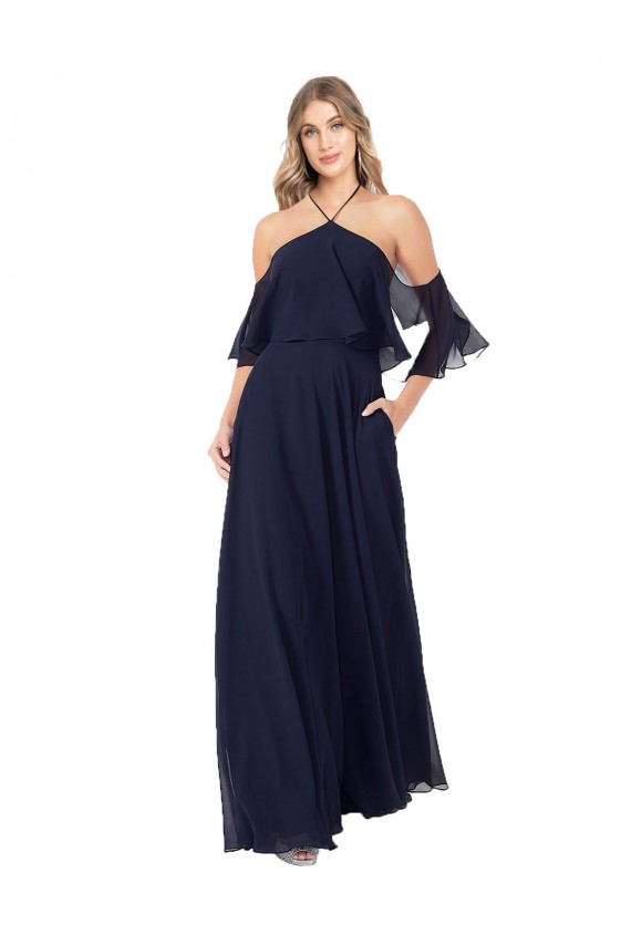 Shop Halter Neck Cold Shoulder Flutter Sleeves Bridesmaid Dress Ottawa