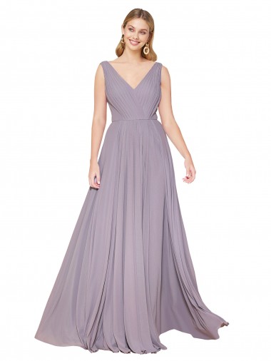 Shop Draped Floor Length High Neck V-Back Chiffon Bridesmaid Dress / Formal Prom Dress with Shirred Bodice Ottawa
