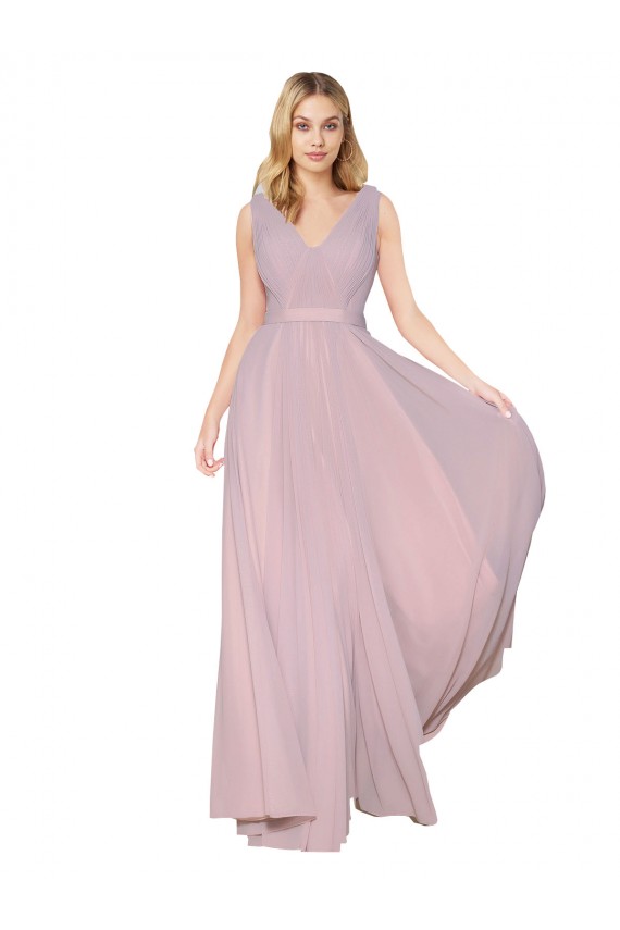 Shop Draped V-Neck Long Chiffon Bridesmaid Dress / Formal Prom Dress with Shirred Bodice Ottawa