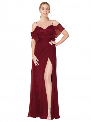 Shop Cold Shoulder Long Mermaid Chiffon Bridesmaid Dress / Formal Prom Dress with Straps Ottawa