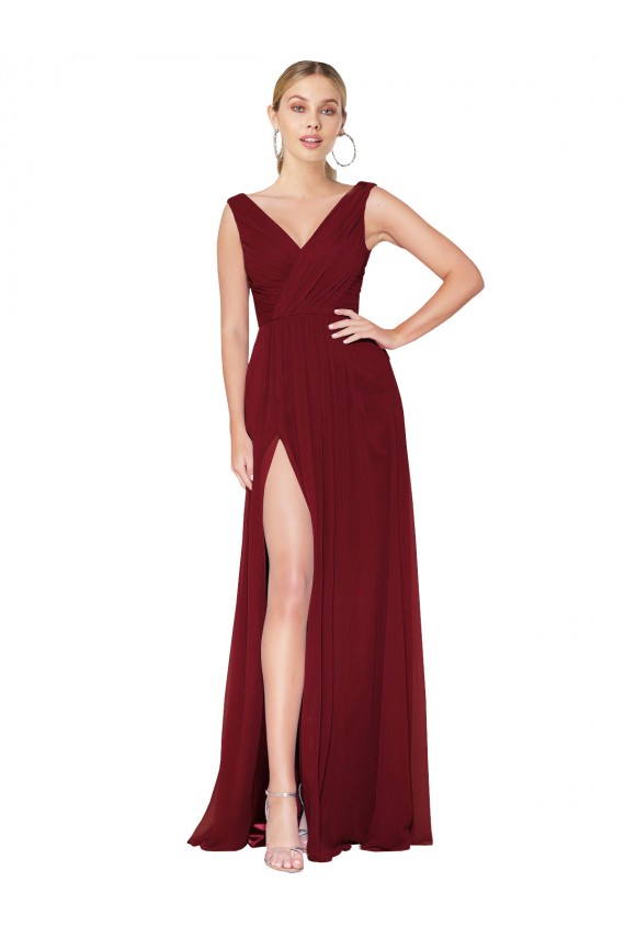 Shop Draped Mermaid Long V-Neck Chiffon Bridesmaid Dress / Formal Prom Dress with High Slit Ottawa