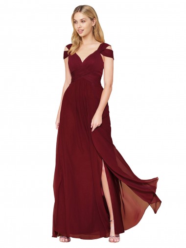 Shop Off the Shoulder Long Chiffon Bridesmaid Dress / Formal Prom Dress with Side Slit Ottawa