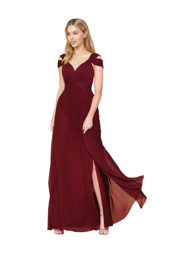 Shop Off the Shoulder Long Chiffon Bridesmaid Dress / Formal Prom Dress with Side Slit Ottawa