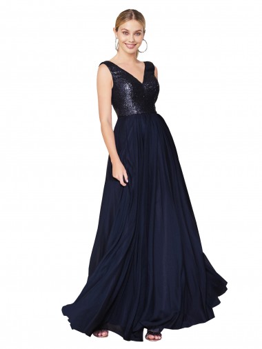 Shop High Neck V-Neck Long Chiffon Bridesmaid Dress / Prom Dress with Sequin Top Ottawa