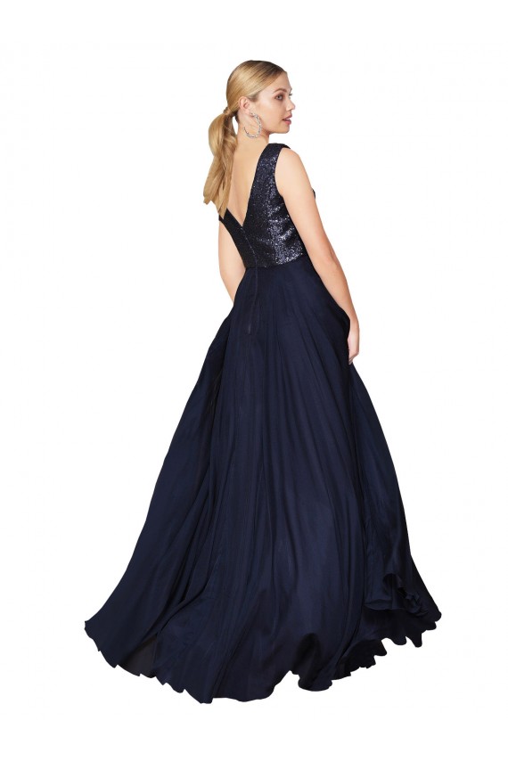 Shop High Neck V-Neck Long Chiffon Bridesmaid Dress / Prom Dress with Sequin Top Ottawa