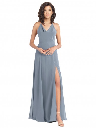 Shop Slim A-Line Cowl Neck Long Chiffon Bridesmaid Dress with Side High Slit Ottawa