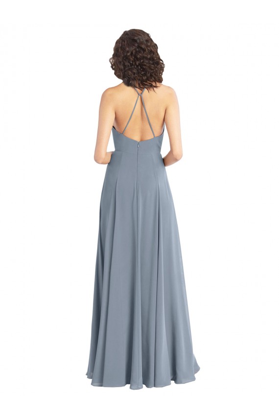 Shop Slim A-Line Cowl Neck Long Chiffon Bridesmaid Dress with Side High Slit Ottawa