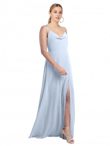 Shop Draped Cowl Neck Tied Straps Long Chiffon Bridesmaid Dress with Slit Ottawa