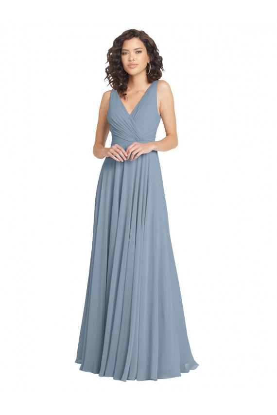 Shop Faux Surplice Bodice Long Chiffon Bridesmaid Dress with V-Neckline Ottawa