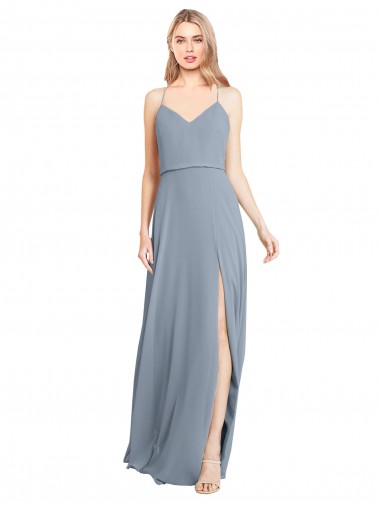 Shop Spaghetti Straps V-Neckline Long Chiffon Bridesmaid Dress with High Slit Ottawa