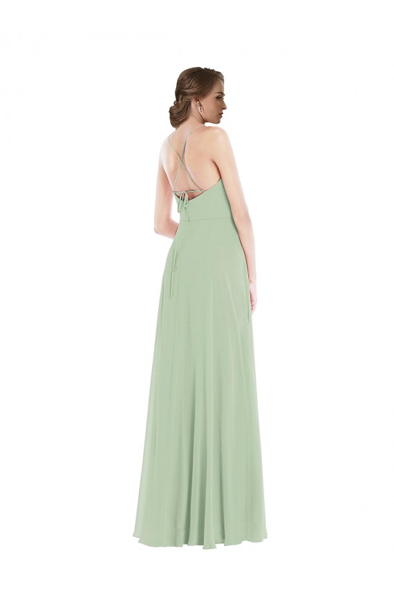 Shop Scoop Neck Tie Strap Maxi Bridesmaid Dress with Front Slit Ottawa