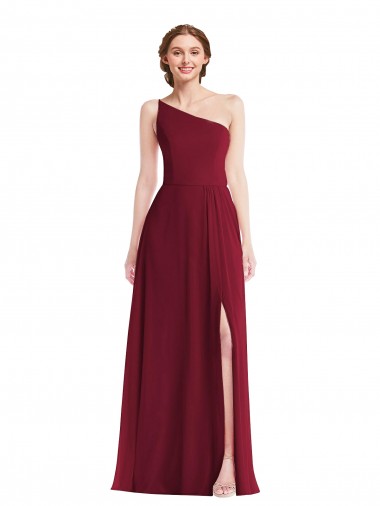 Shop One Shoulder Chiffon Maxi Bridesmaid Dress with Shirred Front Slit Ottawa