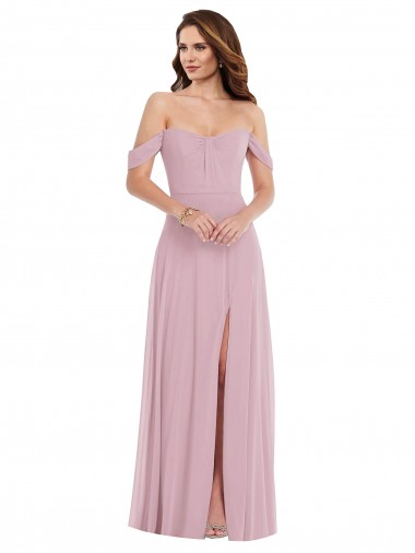 Shop Off the Shoulder Draped Sleeve Maxi Bridesmaid Dress with Front Slit Ottawa