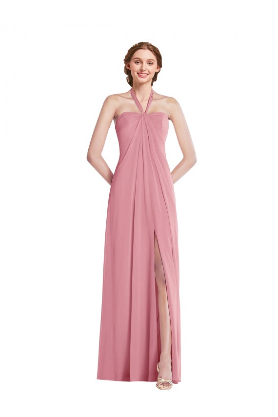 Shop Draped Chiffon Grecian Column Bridesmaid Dress with Front Slit Ottawa