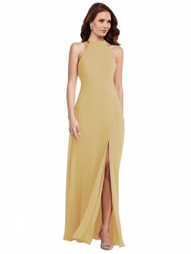 Shop Stand Collar Halter Maxi Bridesmaid Dress with Criss Cross Open Back Ottawa