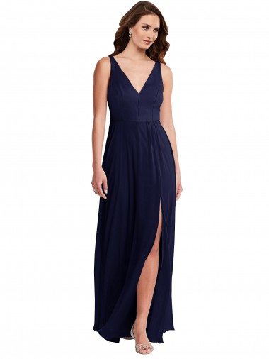 Shop Deep V-Neck Chiffon Maxi Bridesmaid Dress with Front Slit Ottawa