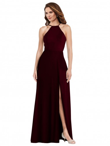Shop Halter Spaghetti Straps Maxi Bridesmaid Dress with Front Slit Ottawa