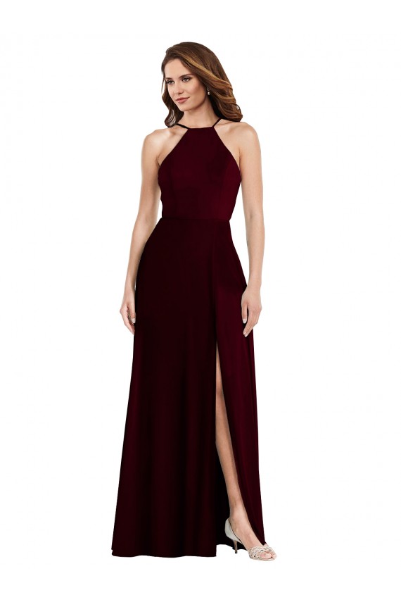 Shop Halter Spaghetti Straps Maxi Bridesmaid Dress with Front Slit Ottawa