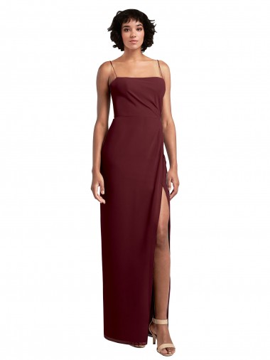 Shop Sleek Straight Neckline Chiffon Bridesmaid Dress with Spaghetti Straps and High Side Slit Ottawa