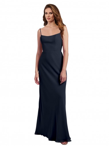 Shop Scoop Neck Long Chiffon Open Back Bridesmaid Dress with Spaghetti Straps Ottawa