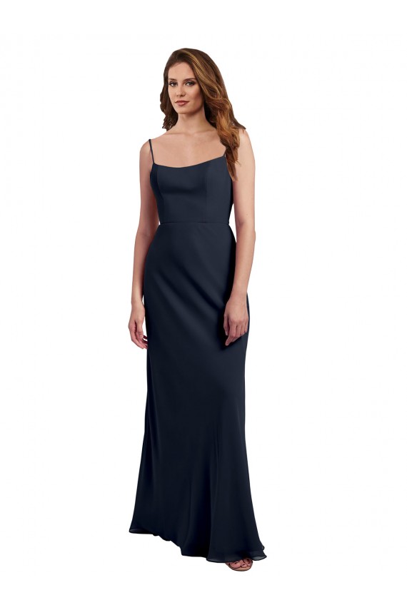 Shop Scoop Neck Long Chiffon Open Back Bridesmaid Dress with Spaghetti Straps Ottawa