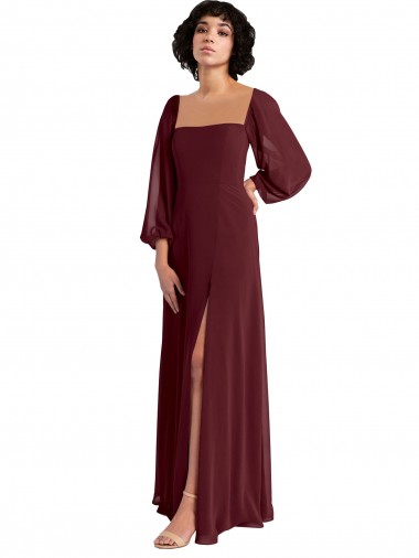 Shop Sheer Long Sleeves Chiffon Bridesmaid Dress with High Slit Ottawa