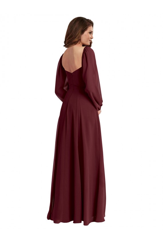 Shop Sheer Long Sleeves Chiffon Bridesmaid Dress with High Slit Ottawa