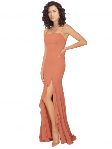 Shop Chiffon Square Neck Bridesmaid Dress with Ruffled Skirt Slit Ottawa
