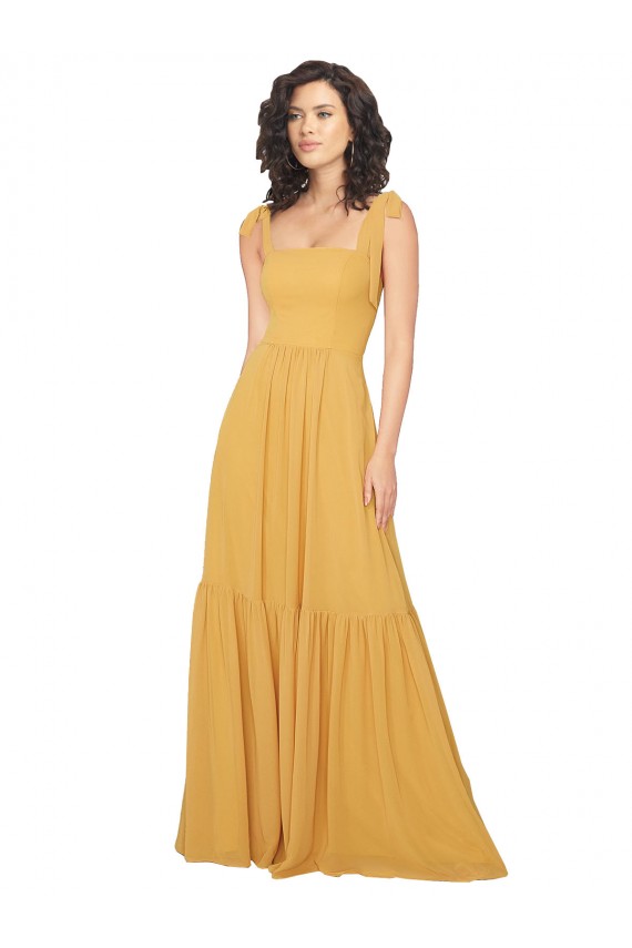 Shop Tied Strap Square Neck Long Chiffon Bridesmaid Dress Ottawa