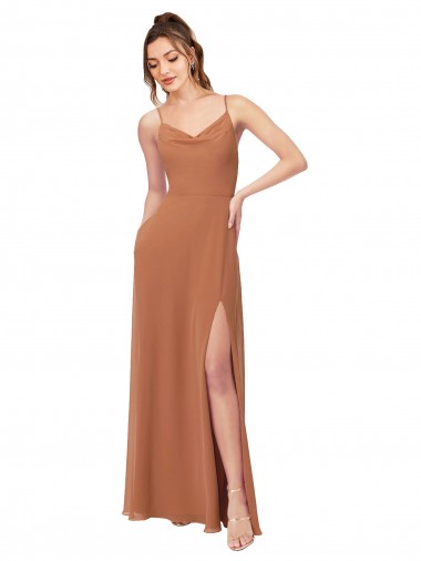 Shop Cowl Neck Chiffon Bridesmaid Dress with Front Slit Ottawa