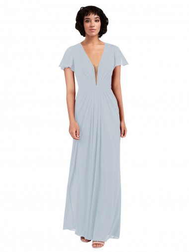 Shop Deep V-Neckline Chiffon Bridesmaid Dress with Flutter Sleeves Ottawa