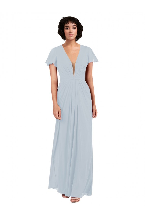 Shop Deep V-Neckline Chiffon Bridesmaid Dress with Flutter Sleeves Ottawa