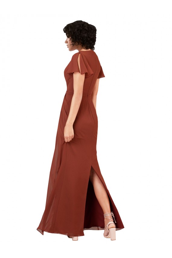 Shop Deep V-Neckline Chiffon Bridesmaid Dress with Flutter Sleeves Ottawa