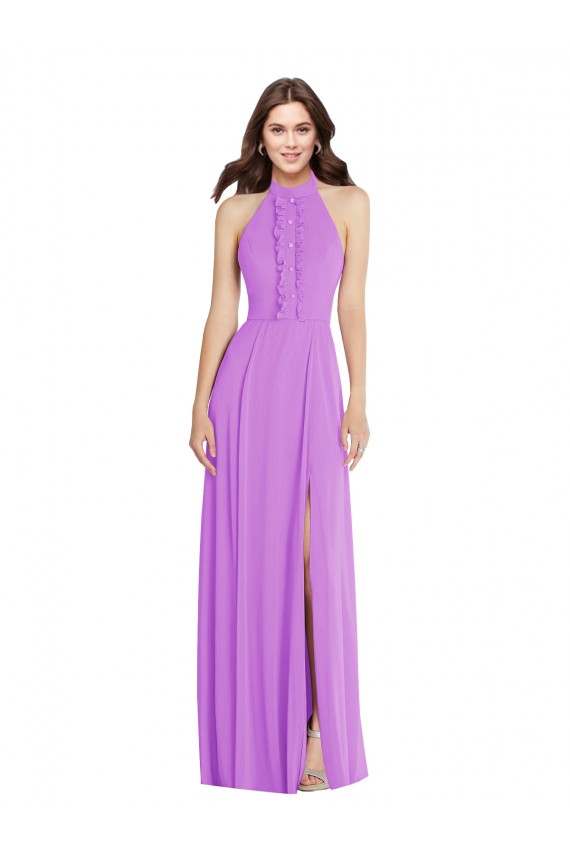 Shop Halter Backless Maxi Formal Bridesmaid Dress with Button Ruffle Placket Ottawa