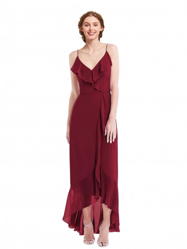Shop Ruffle Trimmed V-Neck High Low Wrap Chiffon Bridesmaid Dress Ottawa