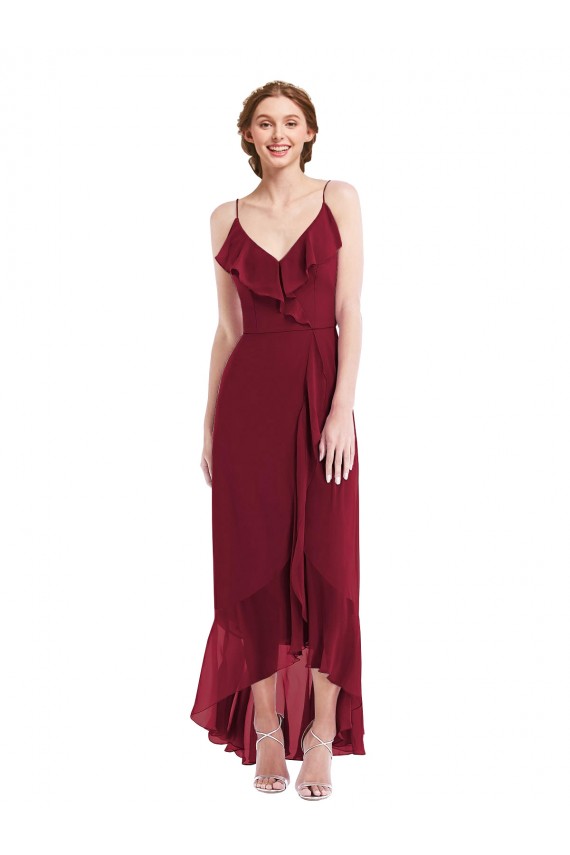 Shop Ruffle Trimmed V-Neck High Low Wrap Chiffon Bridesmaid Dress Ottawa