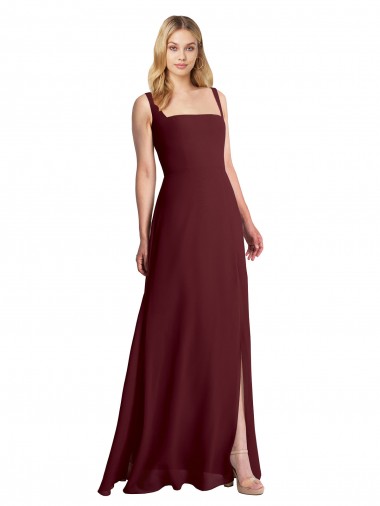 Shop Square Neckline Soft A-Line Chiffon Bridesmaid Dress with Side Slit Ottawa