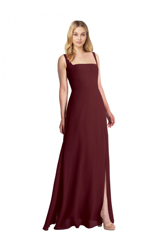 Shop Square Neckline Soft A-Line Chiffon Bridesmaid Dress with Side Slit Ottawa