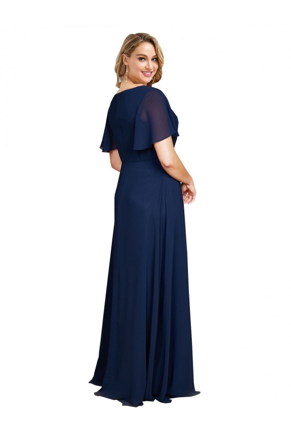 Shop Chiffon V-Neck Short Sleeves Long Formal Bridesmaid Dress / Prom Dress with High Slit Ottawa