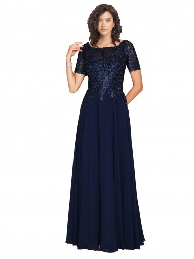 Shop Short Sleeves A-Line Long Chiffon Bridesmaid Dress / Prom Dress with Beaded Bodice Ottawa